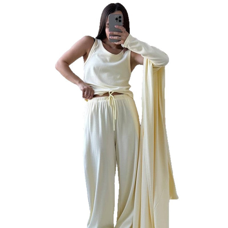 Women's Wide-Cut Loungewear Set with Cropped Top
