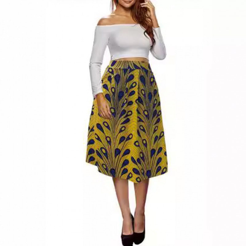 Floral Midi Skirt with Elastic Waistband