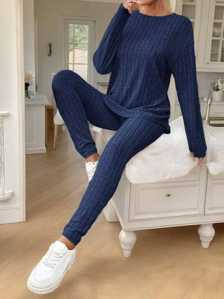 Women's Ribbed Loungewear Set with Wide Cut