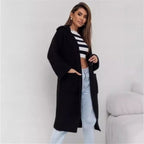 Women's Long Knit Coat with Hood and Pockets