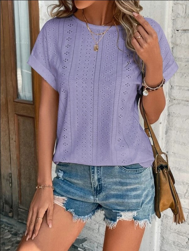 Women's Breathable Crew Neck T-Shirt with Eyelet Pattern