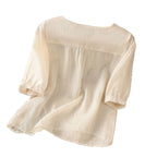 Women's Blouse Shirt with Floral Embroidery and Button-Up Neckline