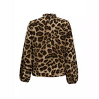 Women's Blouse with Elegant Leopard Print and Ruffle Collar
