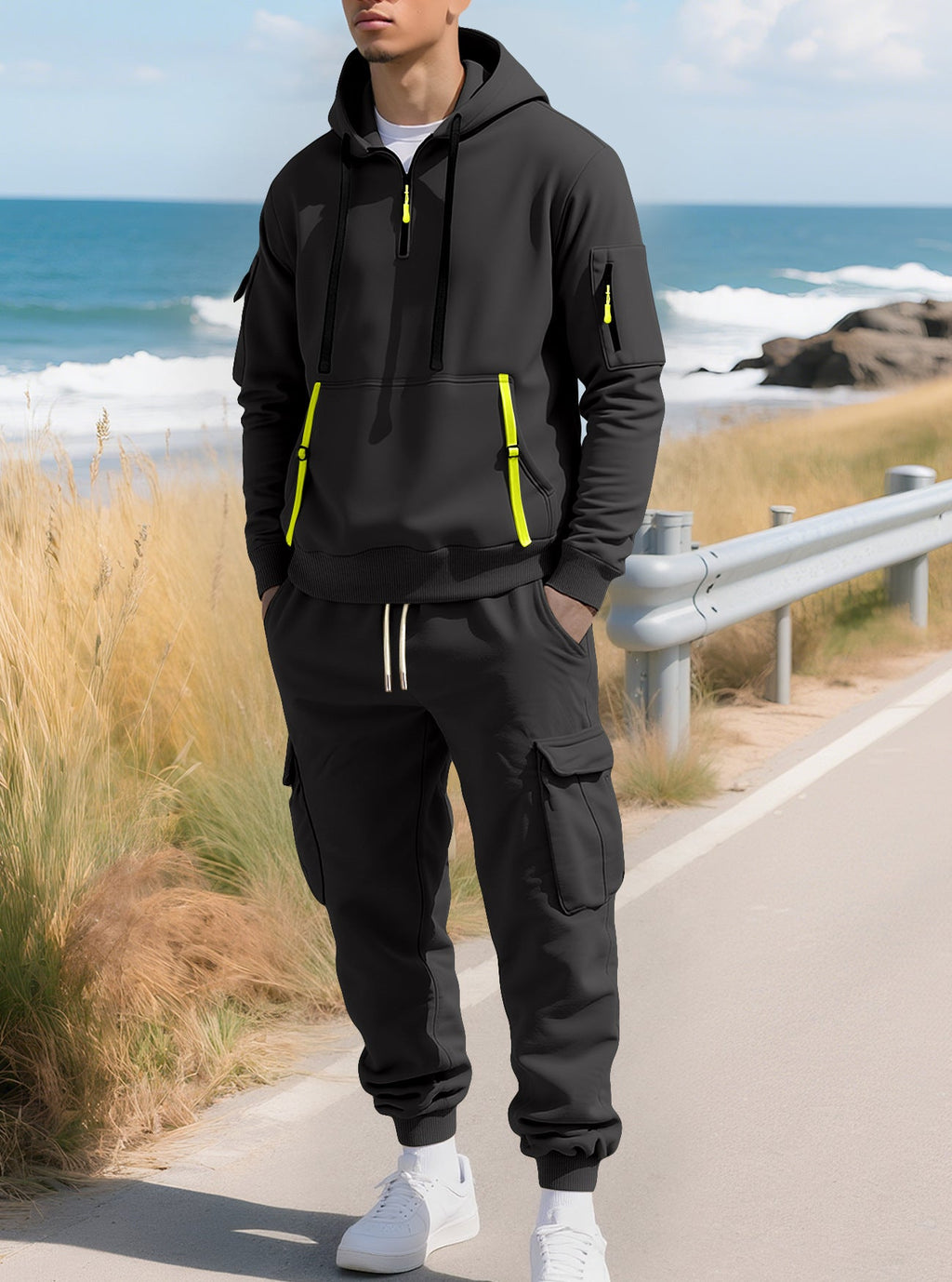 Men's Half-Zip Hoodie and Cargo Jogger Set