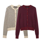 Women's Striped Knit Cardigan with Gold Buttons