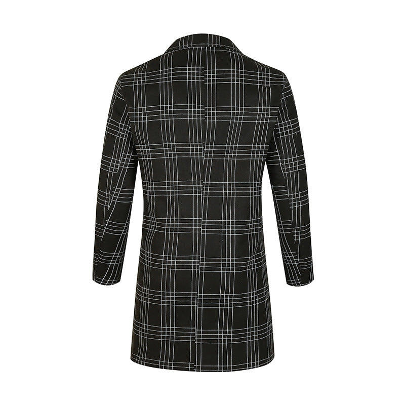 Women's Elegant Trench Coat with Plaid Pattern and Tailored Fit