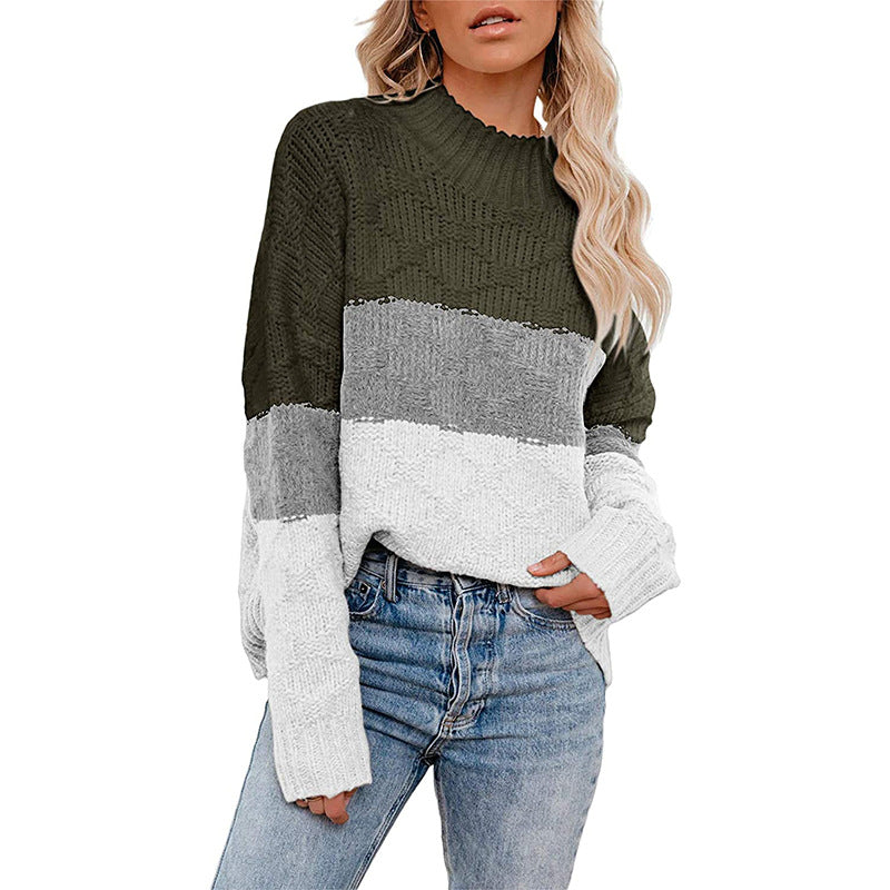 Women's Colorful Textured High-Neck Knit Sweater