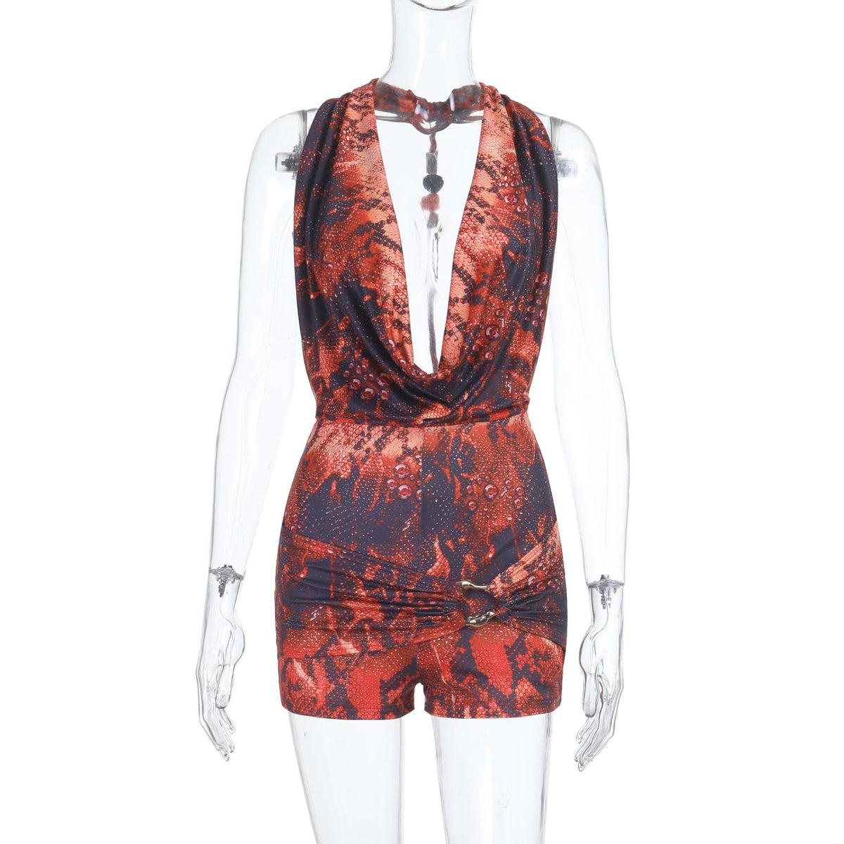 Women's Elegant Deep V-Neck Jumpsuit with Ruching