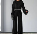 Elegant Knit Suit with Wide-Leg Trousers