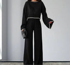 Elegant Knit Suit with Wide-Leg Trousers