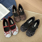 Women's Ballet Flats with Decorative Bow and Polka Dot Pattern
