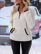 Women's Fleece Pullover with Stand-Up Collar and Zipper