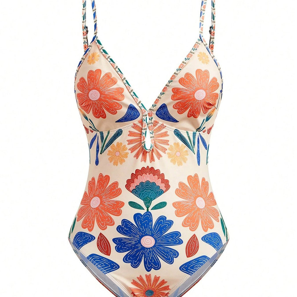 Women's Swimsuit with Floral Design and Removable Skirt