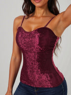 Women's Elegant Spaghetti Strap Shirt with Luxurious Sequins and Fine Rib Knit