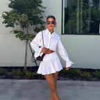 Women's Short-Sleeved Flowing Set with Cropped Blouse and Skirt