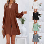 Women's Blouse Dress with Button Details and Balloon Sleeves