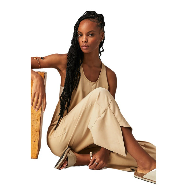 Women's Casual Wide-Leg Jumpsuit with Side Pockets