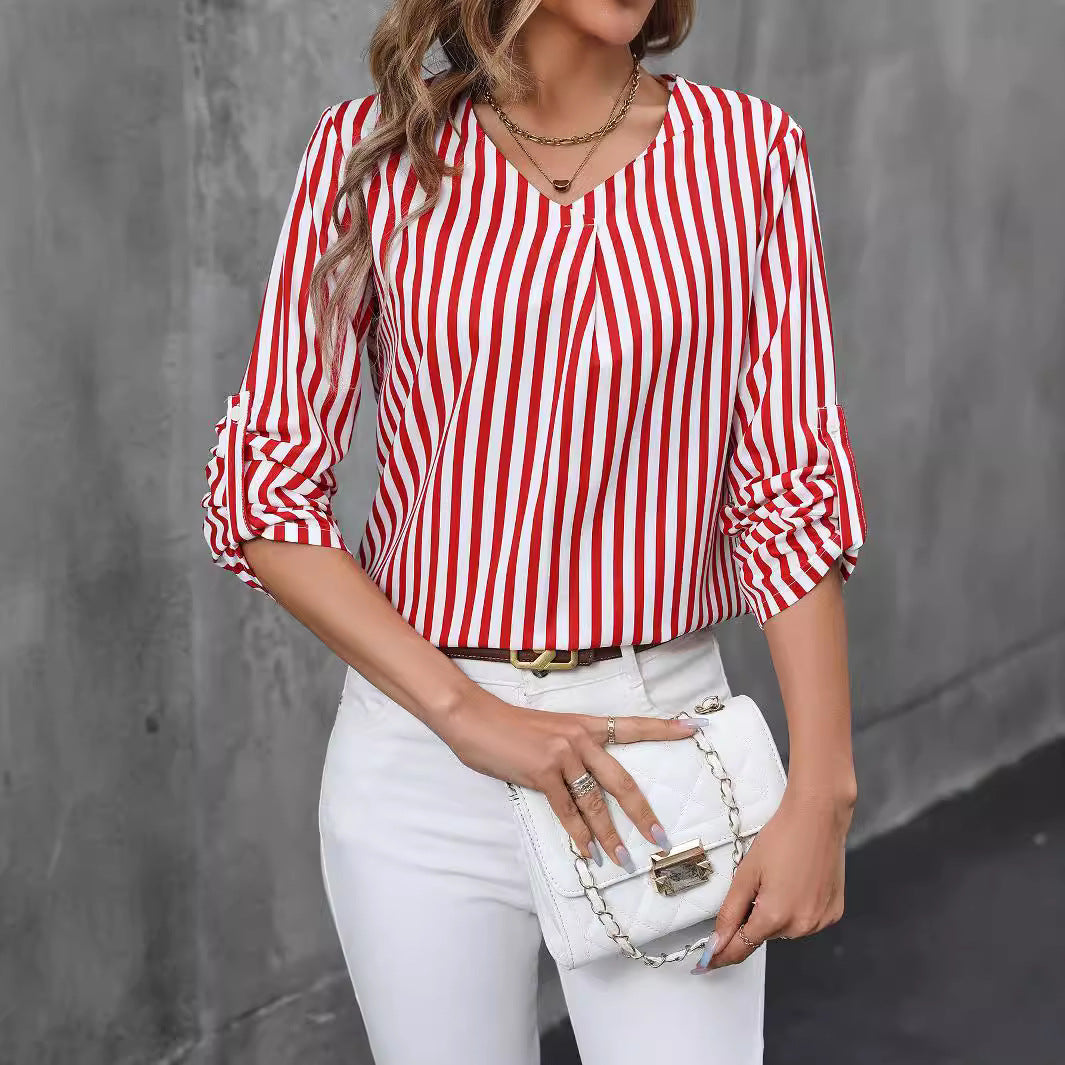 Striped V-Neck Blouse