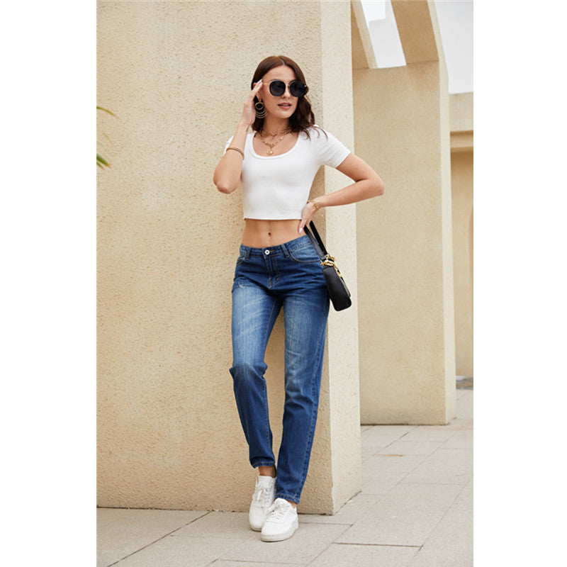 Women's Straight-Leg Jeans with Vintage Details