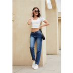Women's Straight-Leg Jeans with Vintage Details
