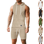 Men's Sleeveless Hoodie Vest Set