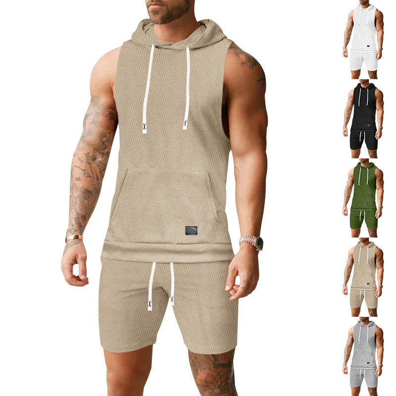 Men's Sleeveless Hoodie Vest Set