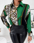 Women's Blouse in Eye-Catching Pattern Mix with Luxurious Accents
