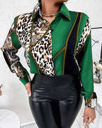 Women's Blouse in Eye-Catching Pattern Mix with Luxurious Accents
