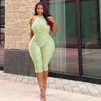 Women's Form-Fitting Halterneck Jumpsuit with Textured Detail