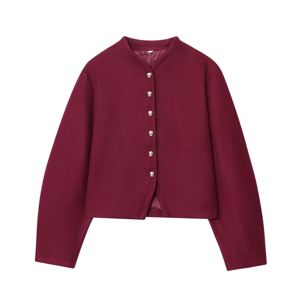 Women's Elegant Cardigan with Textured Fabric and Shiny Buttons