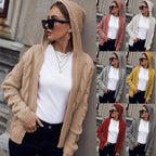 Women's Chunky Knit Cardigan with Hood and Cable Knit Pattern