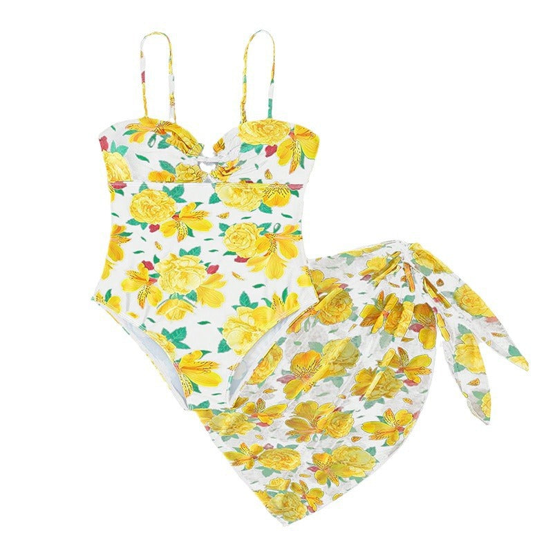 Women's Floral Swimsuit with Wrap Skirt