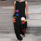 Elegant Jumpsuit with Colorful Floral Embroidery