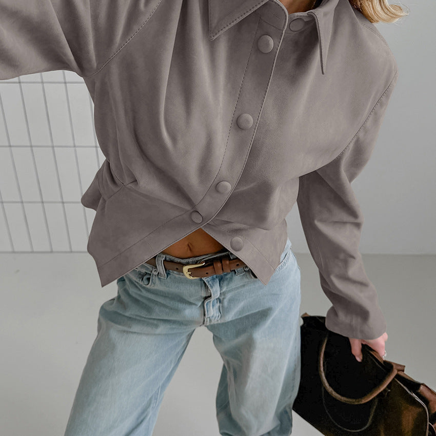 Elegant Suede-Look Jacket with Casual Fit and Button Details
