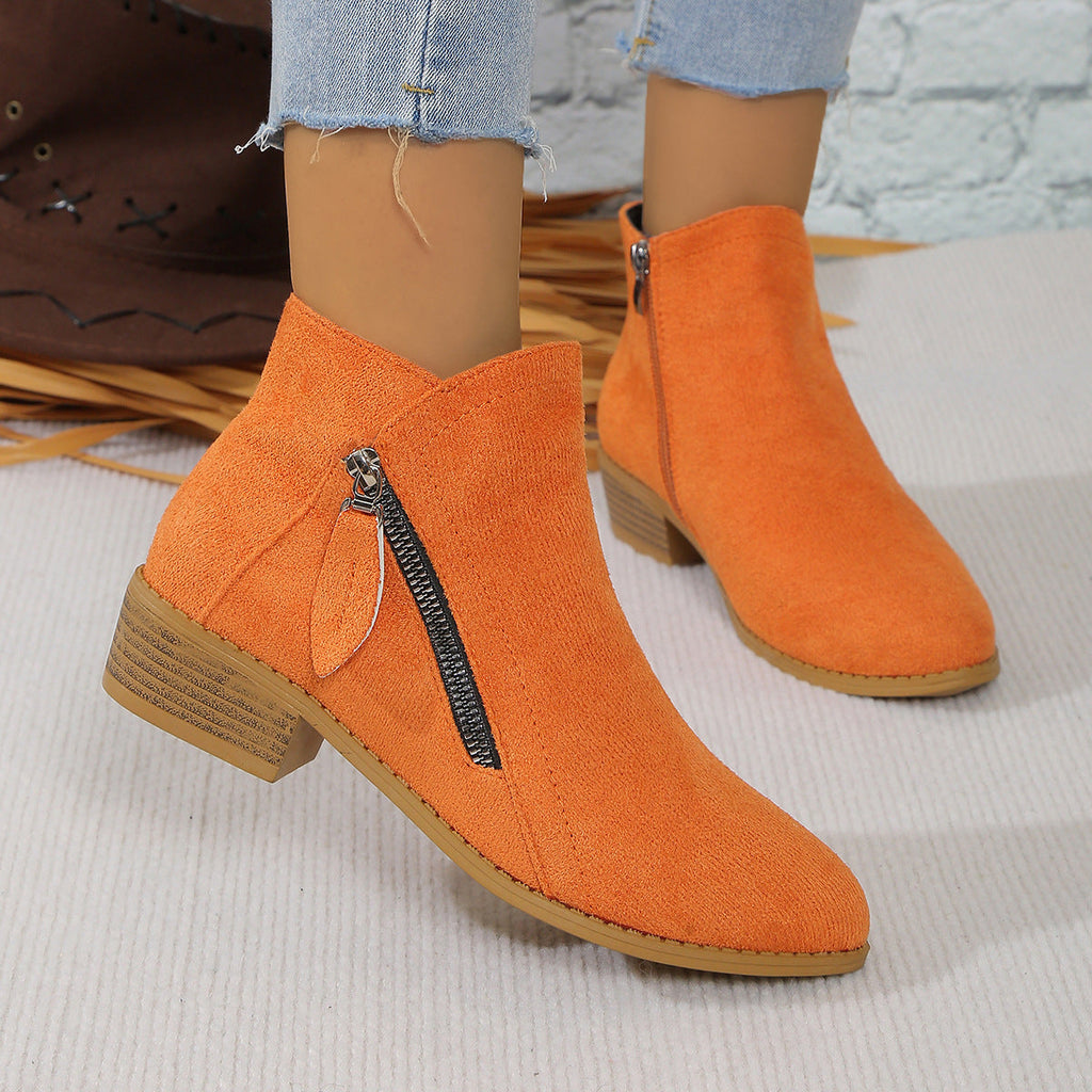 Women's Ankle Boots with Asymmetric Zipper