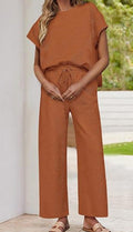 Casual Two-Piece Set with High-Waisted Pants and Top