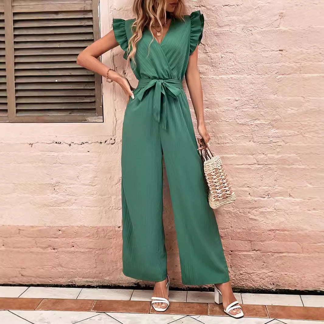 Elegant Jumpsuit with Waist Belt and Ruffle Details