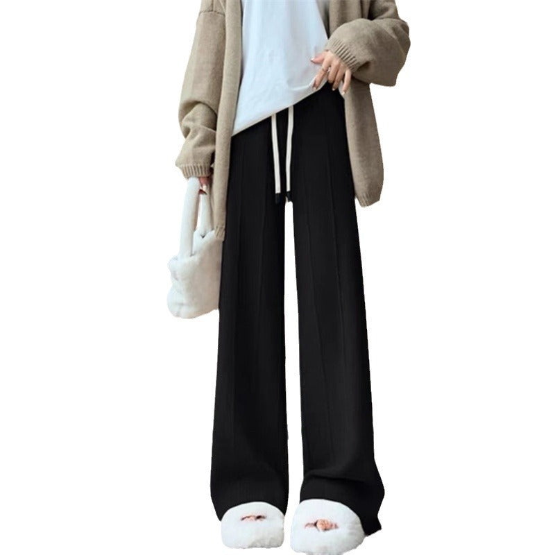 Women's Comfortable High-Waisted Knit Pants with Drawstring