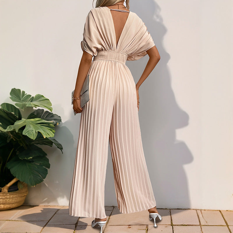 Elegant High V-Neck Jumpsuit with Wide Legs