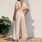 Elegant High V-Neck Jumpsuit with Wide Legs