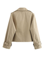 Women's Cropped Trench Jacket with Double-Breasted Button Placket and Adjustable Sleeves