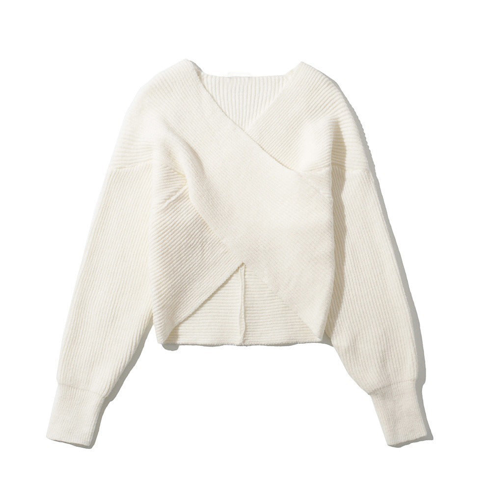 Women's Cropped Wrap Sweater in Textured Material