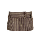 Women's Mini Skirt with Decorative Button Details and Vertical Stripes