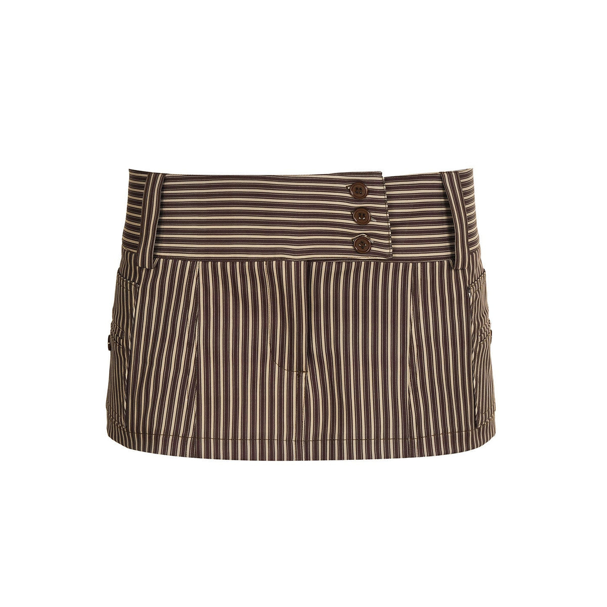 Women's Mini Skirt with Decorative Button Details and Vertical Stripes