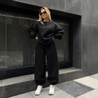 Women's Comfortable Cozy Loungewear Set with Elastic Waist and Wide-Leg Pants