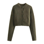 Women's Cropped Cardigan with Modern Buttons