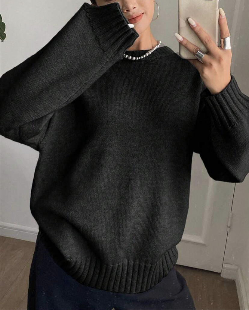 Women's Casual Pullover with Textured Sleeves and Ribbed Hem