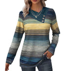 Women's Elegant Long-Sleeve Shirt with Modern Stripe Pattern and Button Details