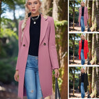 Women's Classic Long Coat with Double-Breasted Button Placket