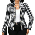 Women's Elegant Houndstooth Blazer with Shiny Buttons